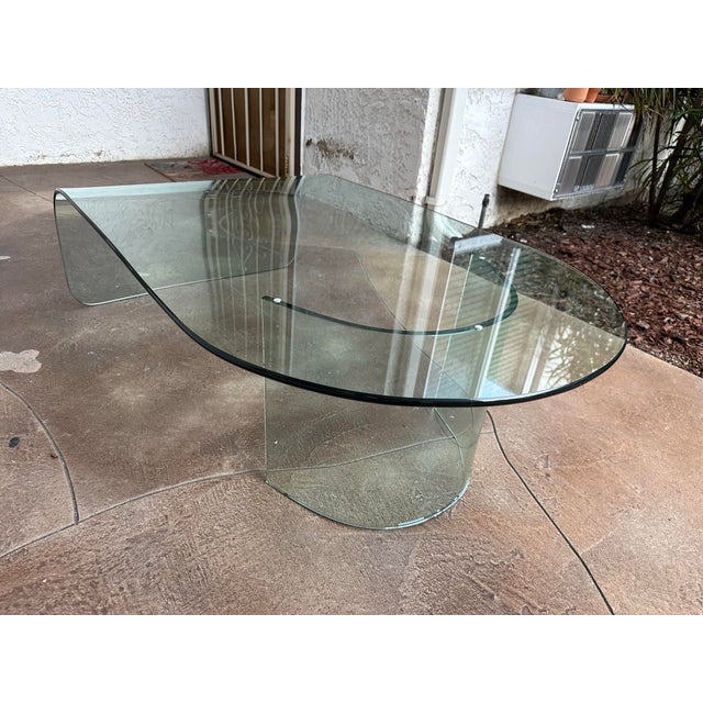 Mid Century Post Modern Italian Waterfall Glass Coffee Table For Sale - Image 9 of 12