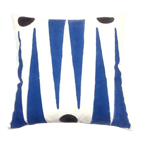 Contemporary Trikon Blue Cotton Pillow For Sale