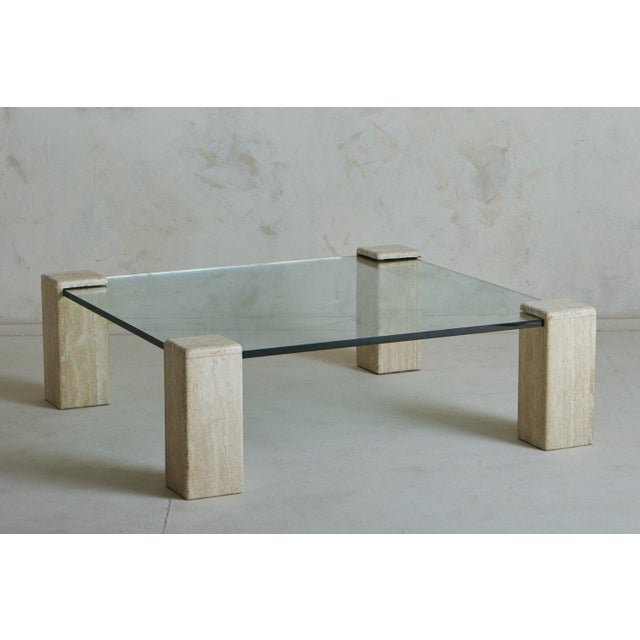 Square Travertine + Glass Coffee Table, Germany 1970s Chairish
