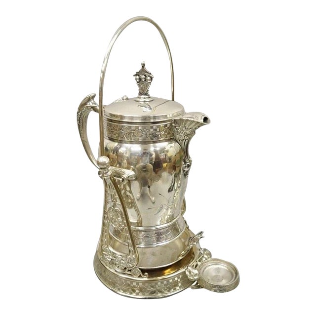 Antique Wilcox Silver Plated Victorian Ornate Tilt Stand Water Lemonade Pitcher For Sale