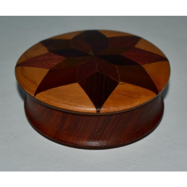 Vintage Star Inlay Round Wood Box For Sale - Image 11 of 13