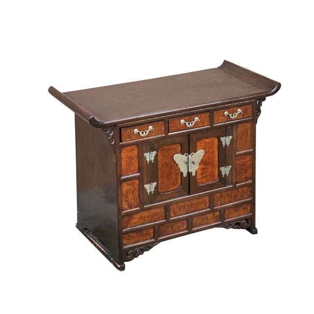 Oriental Two Brown Tone Butterflies Hardware End Table Nightstand For Sale In San Francisco - Image 6 of 12