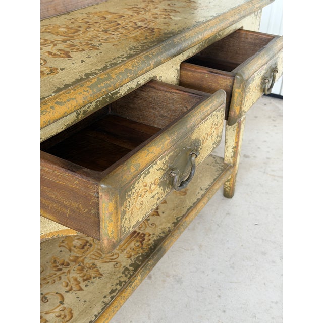 Vintage Rustic Spanish Colonial Style Distressed Console Table With Drawers For Sale In Naples, FL - Image 6 of 12