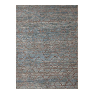 Nazmiyal Collection Blue and Brown Abstract Wavy Modern Rug For Sale