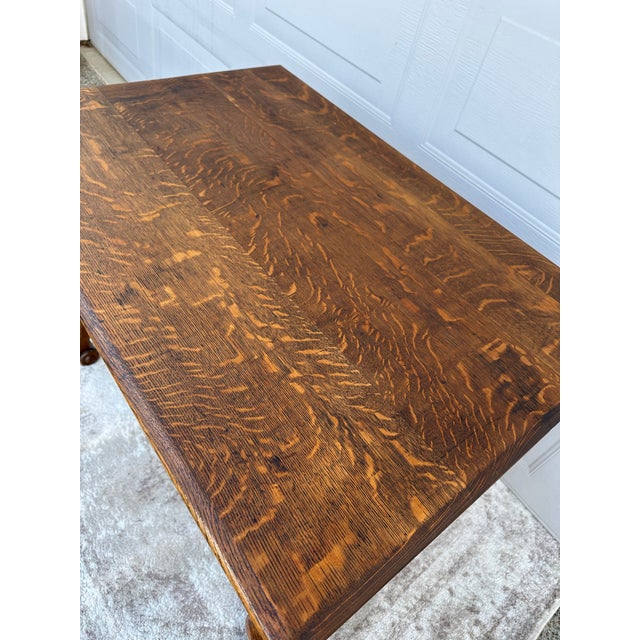 Antique Tiger Oak Library Table For Sale In Portland, OR - Image 6 of 8