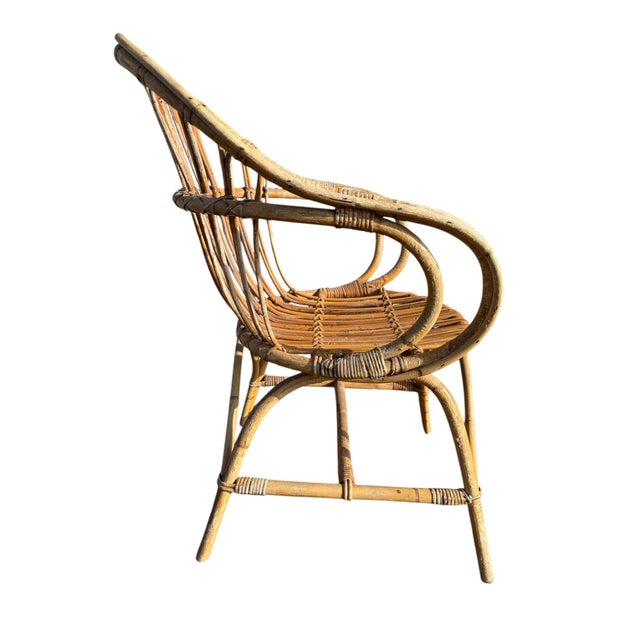 Brown Rattan Armchairs, France, 1960s, Set of 4 For Sale - Image 8 of 14