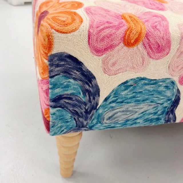 One-of-Kind Bold Colorful Floral Ottoman For Sale - Image 4 of 6