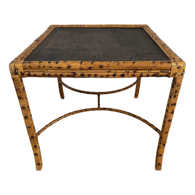 Vintage Chinoiserie Grasscloth & Tortoiseshell Side Table, Mid-20th Century For Sale