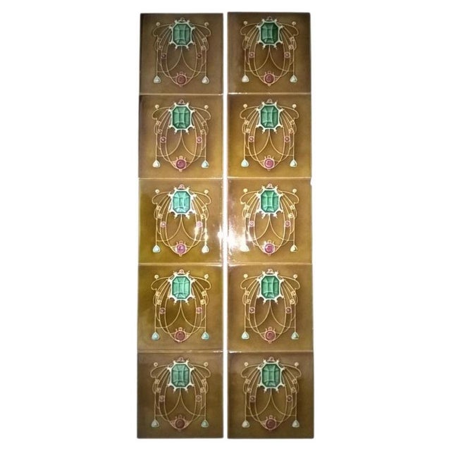 Gold Antique Art Nouveau Fireplace Tiles, Set of 10 For Sale - Image 8 of 8