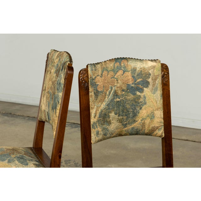 Set of 12 French Art Deco Walnut Dining Chairs With Botanical Upholstery, 1930s For Sale - Image 9 of 18