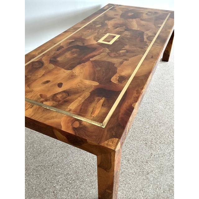 Vintage Patchwork Olive Burl Wood Extendable Dining Table For Sale - Image 13 of 13