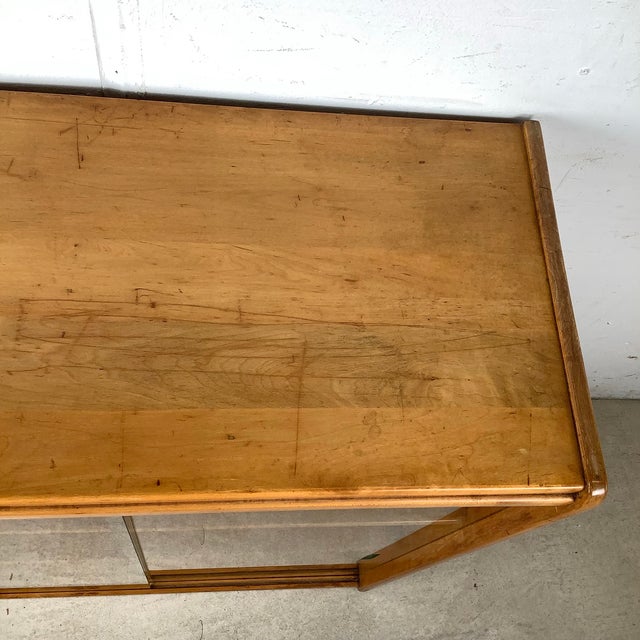 Tan Vintage Mid-Century Sliding Glass Door Display Shelf For Sale - Image 8 of 12