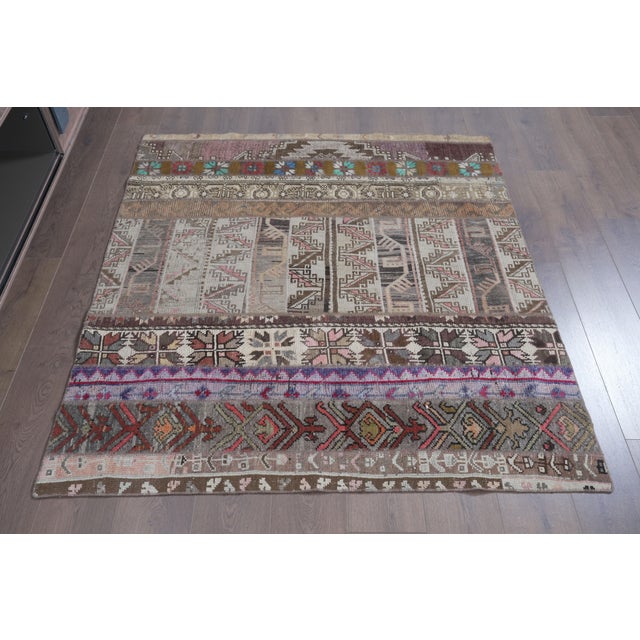 1970 Vintage Turkish Patchwork Rug - Handwoven Tribal Anatolian Carpet For Sale - Image 9 of 9