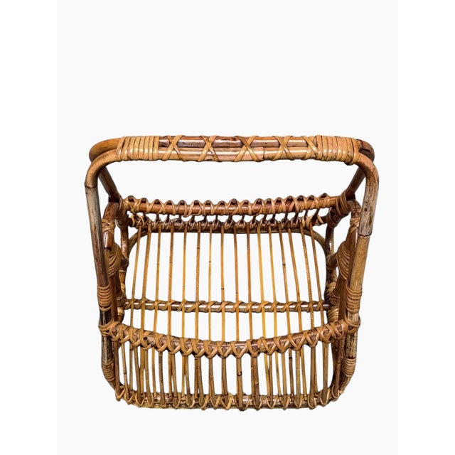 Brown Rattan and Bamboo Magazine Basket by F.lli Castano, Italy, 1960s For Sale - Image 8 of 9