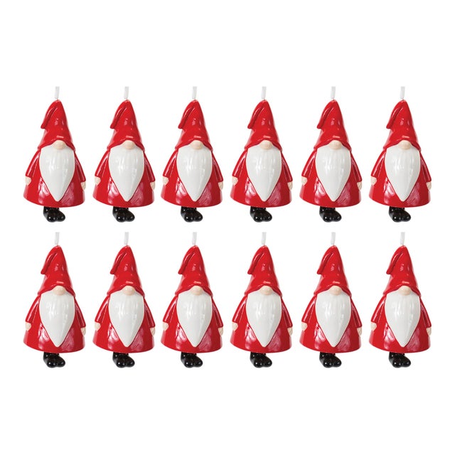 Contemporary Ceramic Gnome Bell Ornament (Set of 12) For Sale - Image 3 of 3