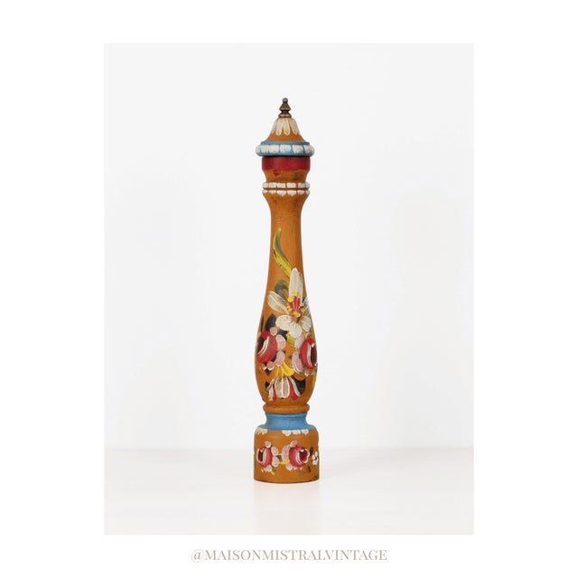 1970's Italian Folk Art Tall Hand-Painted Wooden Pepper Mill For Sale - Image 11 of 11
