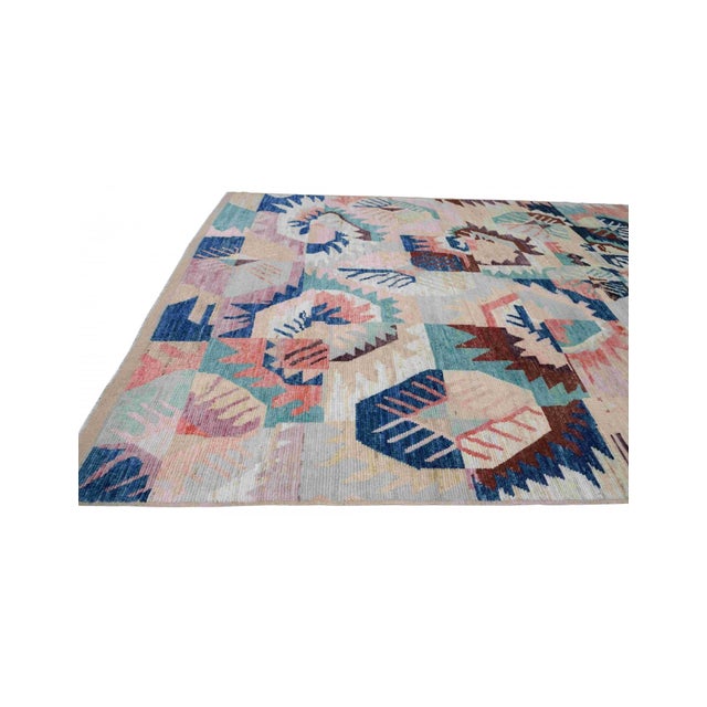 Modern Multicolor Hand Knotted Wool Rug For Sale In Los Angeles - Image 6 of 8