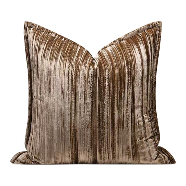 Vintage Brown Velvet Striped Throw Pillow - 18 Inches For Sale