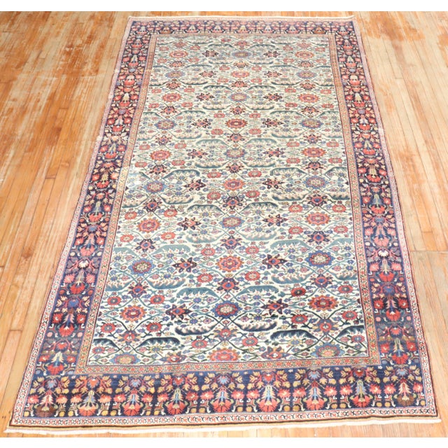 Antique Zabihi Collection Ivory Field Persian Bidjar Gallery Rug - 5'9" x 11' For Sale - Image 9 of 12