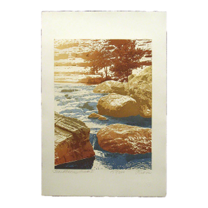 1980s Paula Crane "Troublesome Creek II Signed Numbered Art Etching, Waterfall
