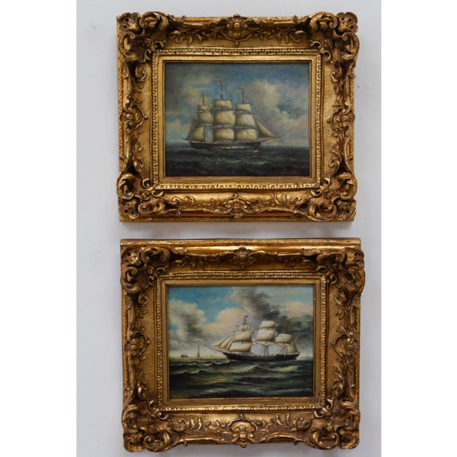 Sailing Ships, 20th Century, Oil Paintings, Framed, Set of 2 For Sale - Image 16 of 18