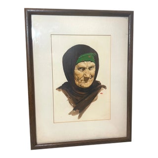 Vintage Original Acrylic Painting Realism Elder Lady Woman Portrait Signed Hm For Sale