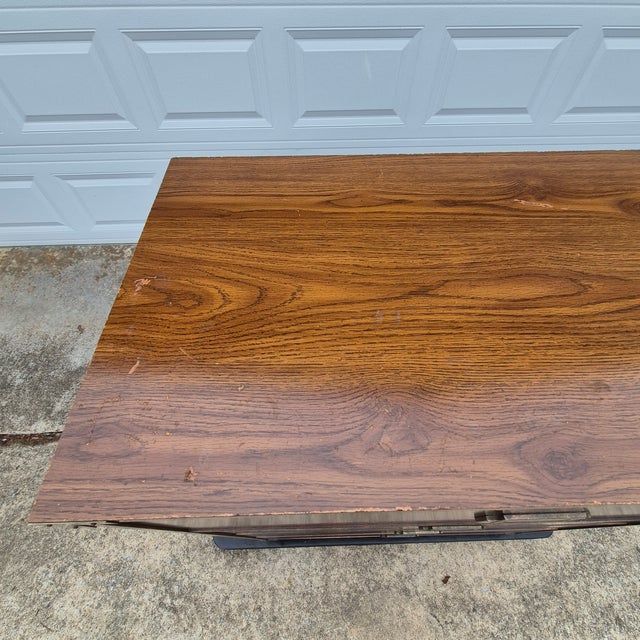 Mid-Century Modern 1970s Campaign Style Laminate 4-Drawer Dresser Tall Chest of Drawers W/ Brass Hardware For Sale - Image 3 of 9