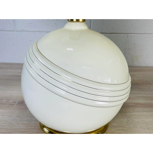Vintage 1970s Cream & Gold Round Table Lamps, Pair For Sale - Image 9 of 11