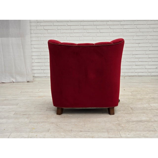 Danish Relax Armchair in Furniture Velour and Carved Oak Wood, 1950s For Sale - Image 11 of 18