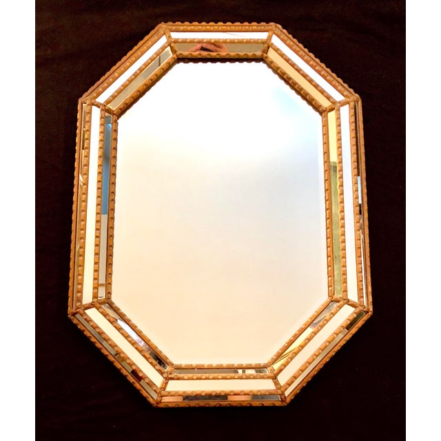 Italian Mid Century Beaded And Beveled Octagonal Wall Mirror