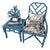 Mid 20th Century High-Gloss Peacock Blue Faux Bamboo Rosewood Chair & Coordinating Side Table For Sale