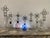 Metal Handmade Crystal Cross Assemblage Sculpture on Embossed Clear Glass Flask For Sale - Image 7 of 7