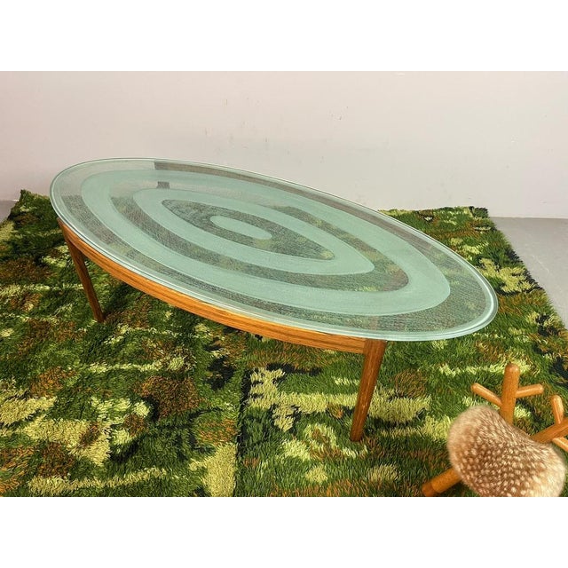 Mid-Century Oval Coffee Table in Teakwood & Etched Glass from Ib Kofod-Larsen, Denmark, 1960s For Sale - Image 10 of 14