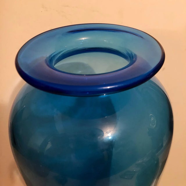 Blue Post Modern Blenko Blue Nuevo Floral Vase For Sale - Image 8 of 10
