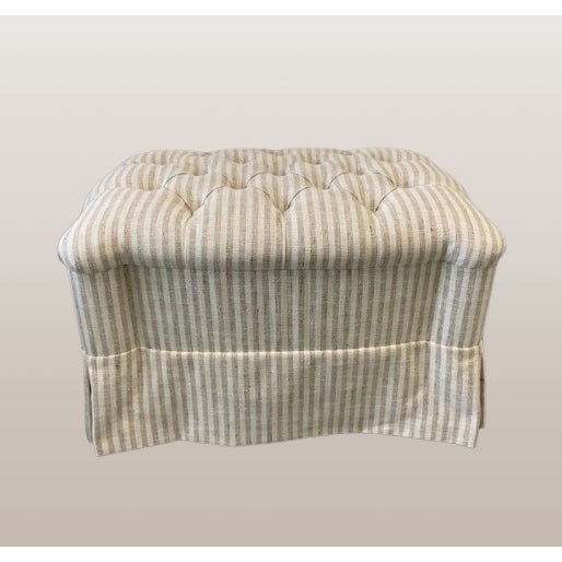 English Tufted Ottoman With Skirt For Sale - Image 3 of 6
