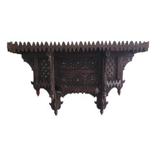 Handmade Moroccan Carved Wall Shelf, Brown For Sale