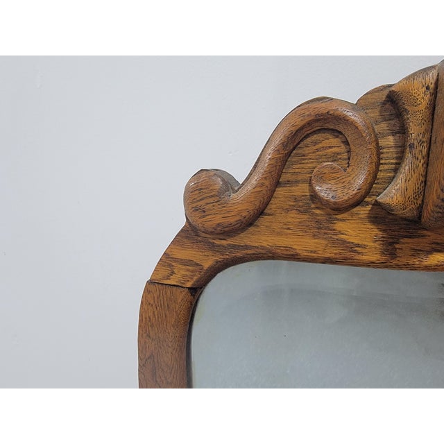 Antique American Tiger Oak Dresser With Original Beveled Mirror, C. 1905–1915 For Sale - Image 10 of 14