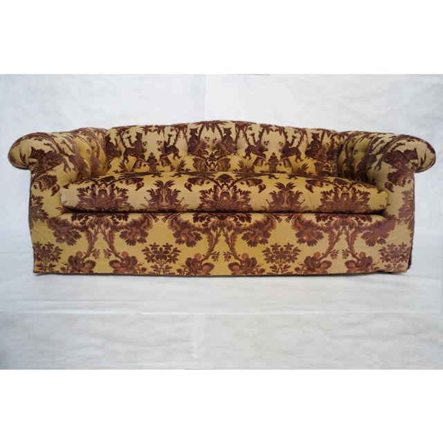 Custom Upholstered Tufted Belmar Arched Back Sofa Belmar Fine Custom Upholstery A beautiful velvet flocked fabric in a...