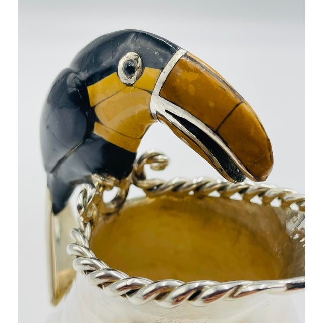 Emilia Castillo Emilia Castillo Silver-Plated Toucan Creamer With Onyx & Jasper, Mexico 1980's For Sale - Image 4 of 18