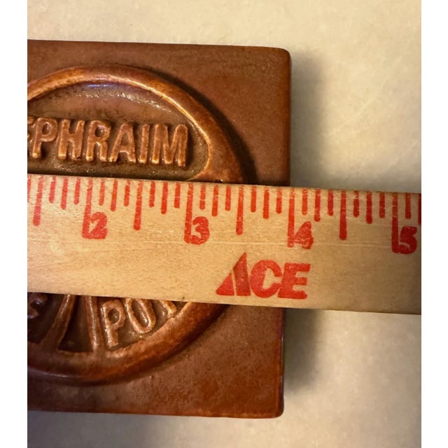 Ephraim Faience Art Pottery Logo Block Tile Signed John Raymond Pumpkin Glaze For Sale - Image 6 of 7
