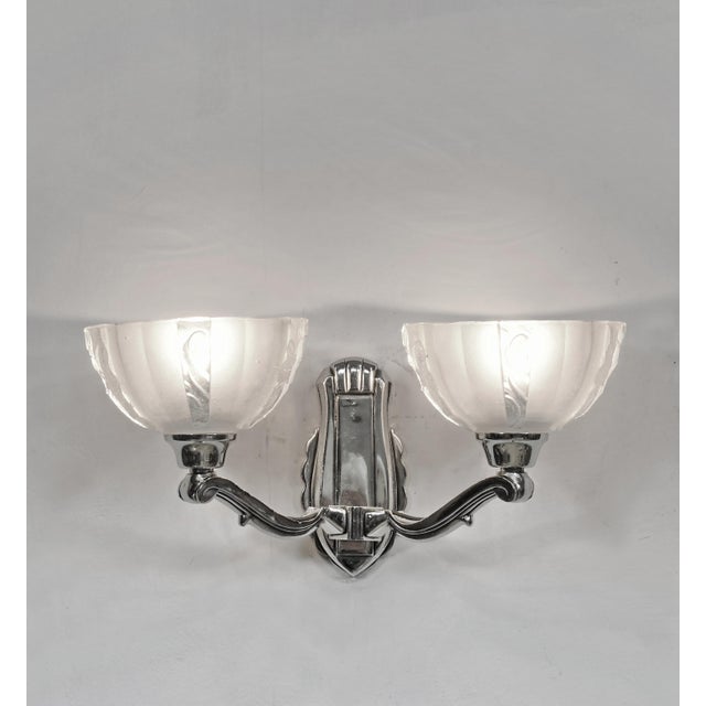 Art Deco A Pair of French Art Deco Sconces by Gauthier Ejg Ezan 1930 France - 2 Pair Available For Sale - Image 3 of 6