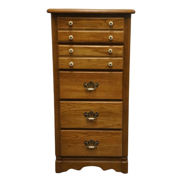 Bassett Furniture Heritage Oak Country French 26" Lingerie / Jewelry Chest With Fold-Down Mirror 2288-259 For Sale