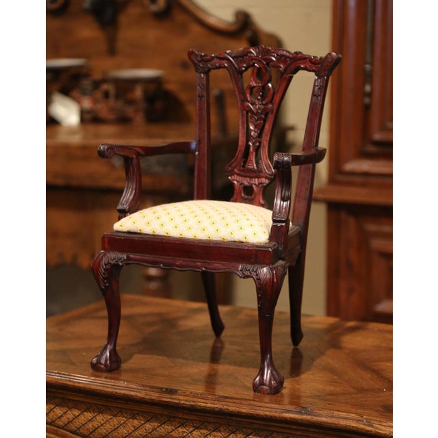 Late 20th Century English Mahogany Chippendale Doll Armchair With Upholstered Seat For Sale - Image 5 of 8