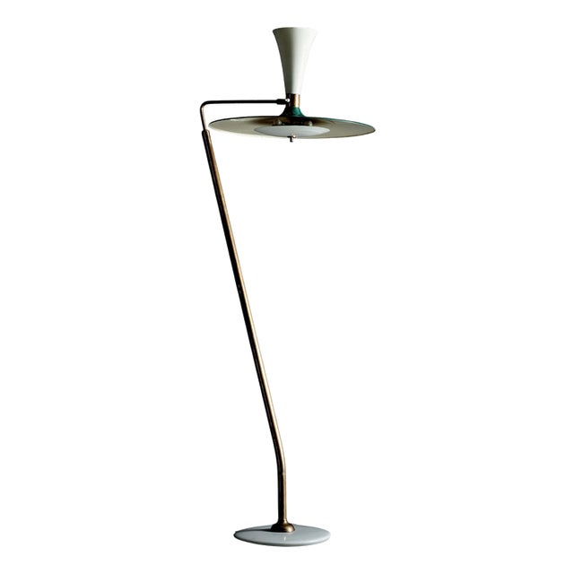 Floor Lamp with White Marble Base in the style of Stilnovo, Italy, 1950s For Sale