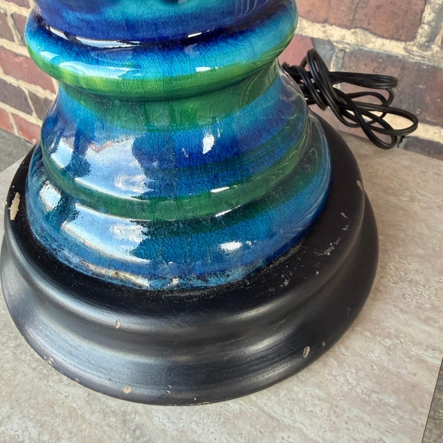 Large Mid Century Modern Blue and Green Ceramic Table Lamp For Sale - Image 10 of 12