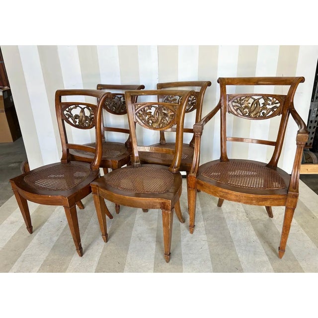 Set of 5 Italian Neoclassical Dining Room Chairs With Giltwood Dolphin Backs For Sale In Richmond - Image 6 of 9