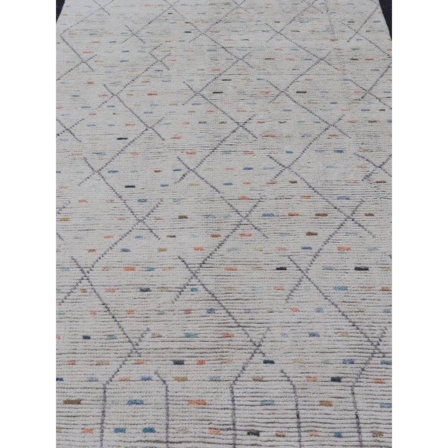 Modern Tribal Rug in Wool With Sub-Geometric Design in Blue, Ivory, Multi Colors For Sale - Image 4 of 12