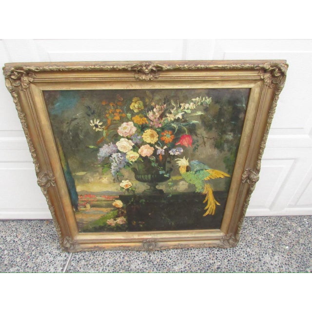 Figurative 1920s Still Life Floral and Cockatoo Painting, Attrib to Geoffrey Holt For Sale - Image 3 of 18