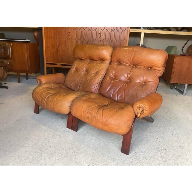 Tan Mid-Century Modern Norwegian Tan Leather Two-Seater Sofa by Oddvin Rykken for Rybo Rykken & Co For Sale - Image 8 of 17