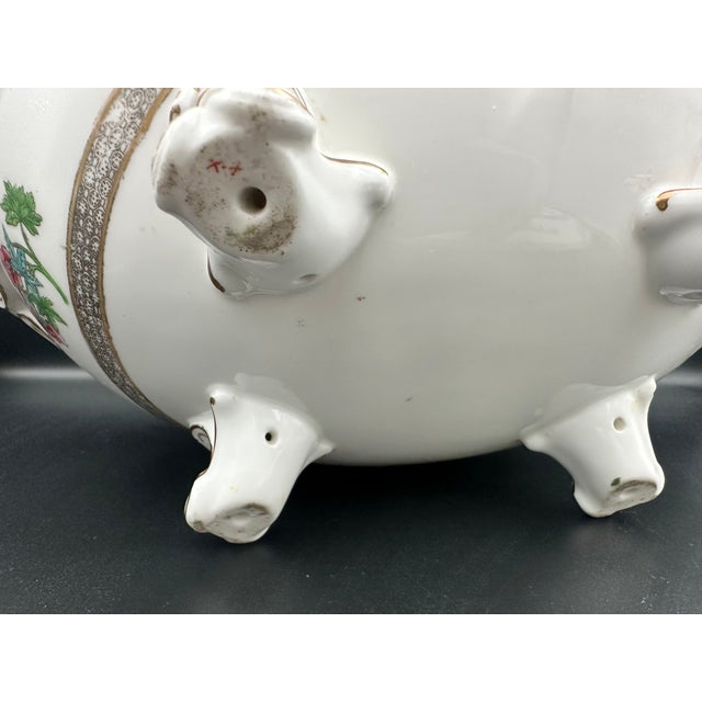 Ceramic Mid 20th Century Hand Painted Indiana Tree–Style Porcelain Footed Tureen • Floral & Gilt Accents • Ornate Handles • 16" For Sale - Image 7 of 8